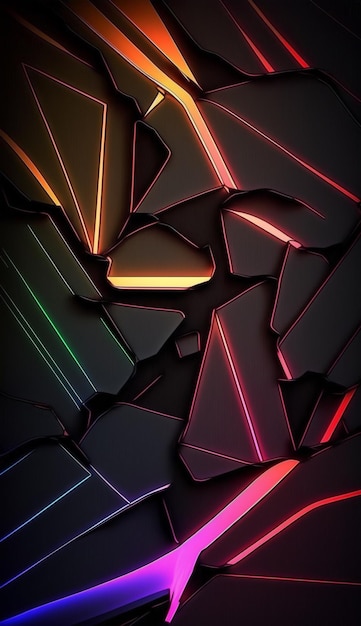 A colorful wallpaper with a black background and neon lights.