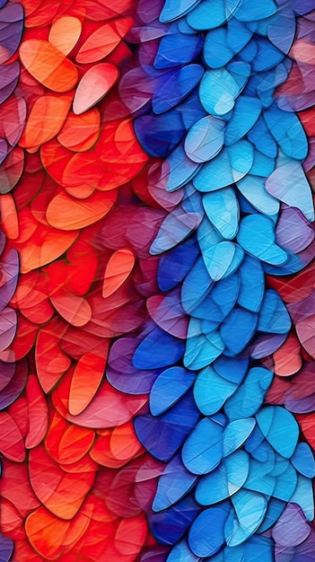 A colorful wallpaper with a blue and red background.