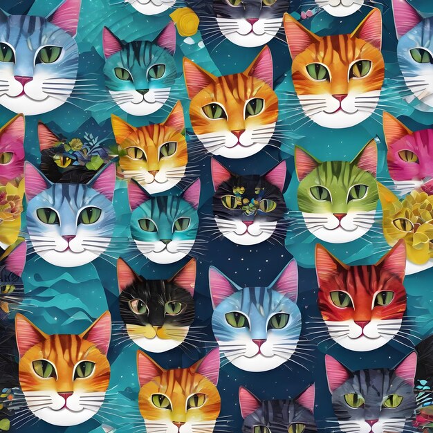 a colorful wallpaper with a cat on it