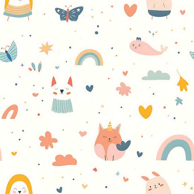 Photo a colorful wallpaper with a cute unicorn and butterflies