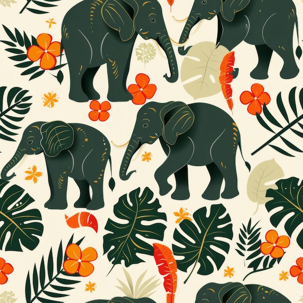 a colorful wallpaper with elephants and flowers