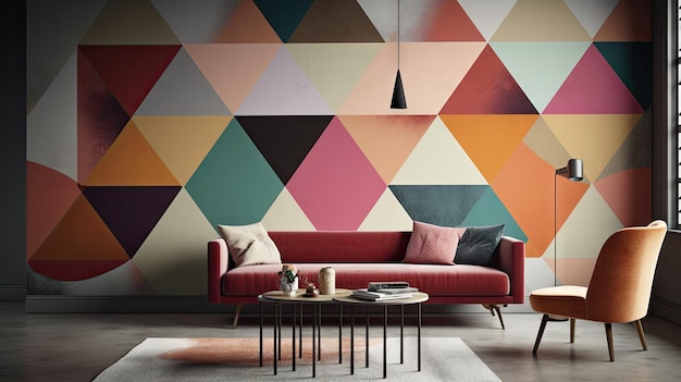 a colorful wallpaper with a geometric design in the middle.