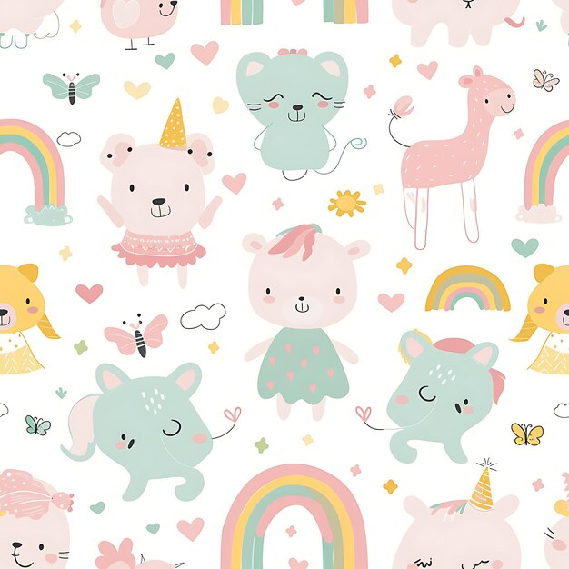 a colorful wallpaper with hello kitty and rainbows