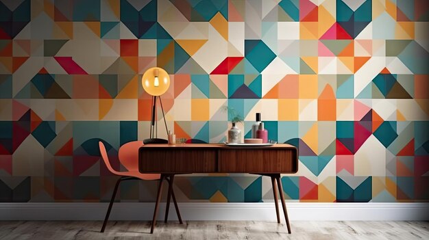 Premium AI Image | a colorful wallpaper with a lamp and a lamp.