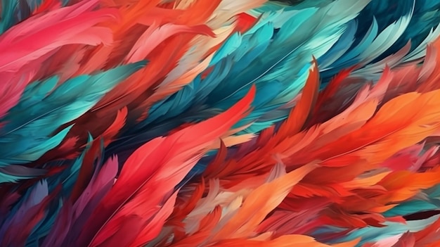 A colorful wallpaper with a lot of feathers.