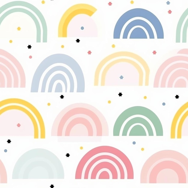 a colorful wallpaper with rainbows and dots