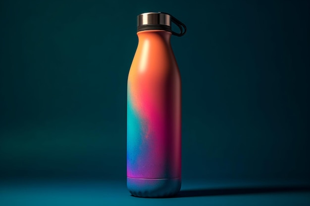 Colorful water bottle on a blue background 3d rendering