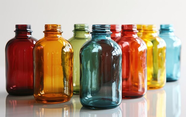 Красочные бутылки с водой, расположенные в ряд