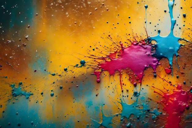 A colorful water droplet is on a glass
