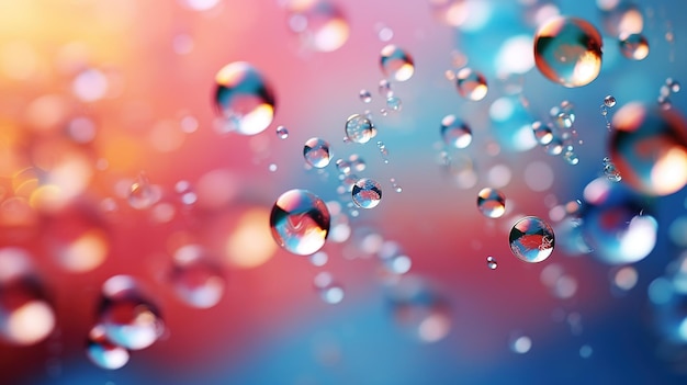 Colorful water droplets floating in the air