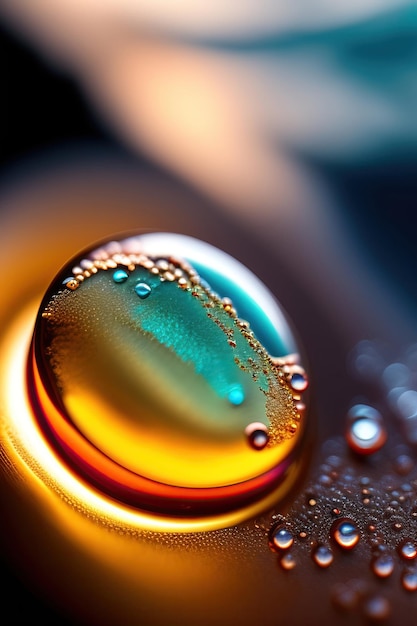 Colorful water drops close up