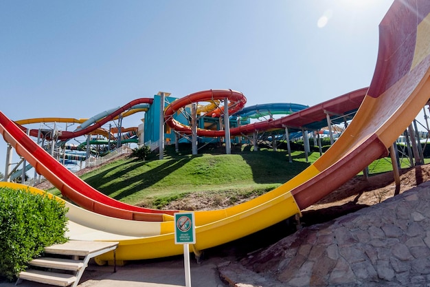 Colorful water slides at the water park