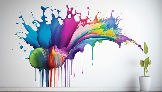 Colorful water splash on white wall Generative AI