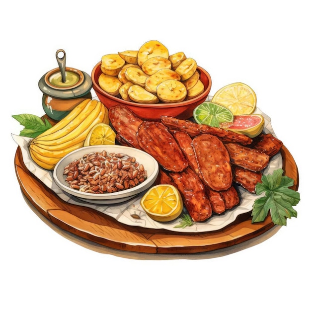 Colorful watercolor Abar brazilian food dish in hand drawn sketch