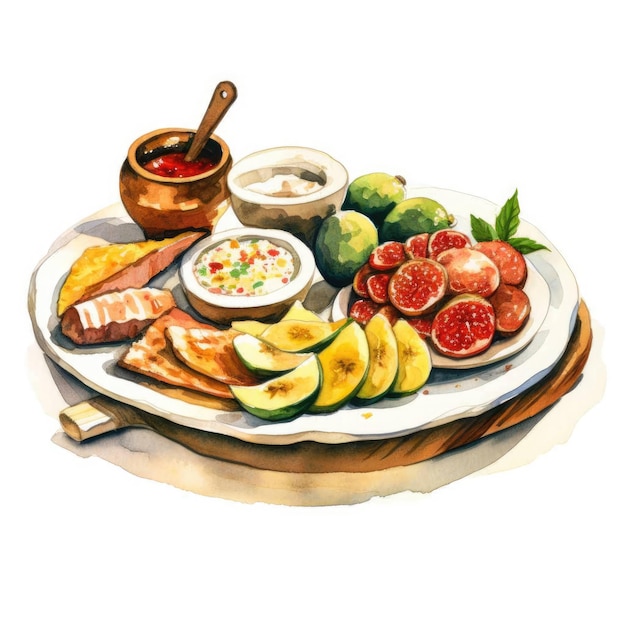 Colorful watercolor Abar brazilian food dish in hand drawn sketch