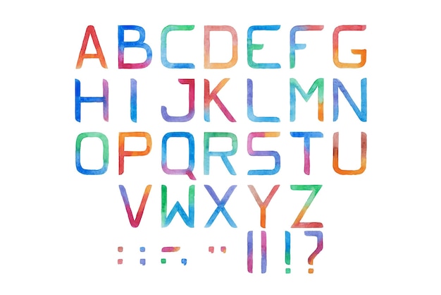 colorful watercolor aquarelle font type handwritten hand draw abc alphabet letters