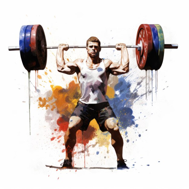 Photo colorful watercolor art weightlifting in white background