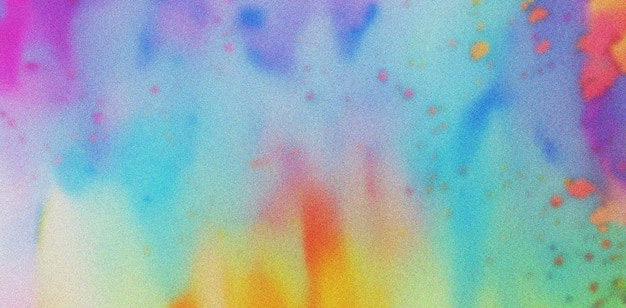 "무지개"라고 적힌 파란색과 주황색 페인트가 있는 다채로운 수채화 배경입니다.