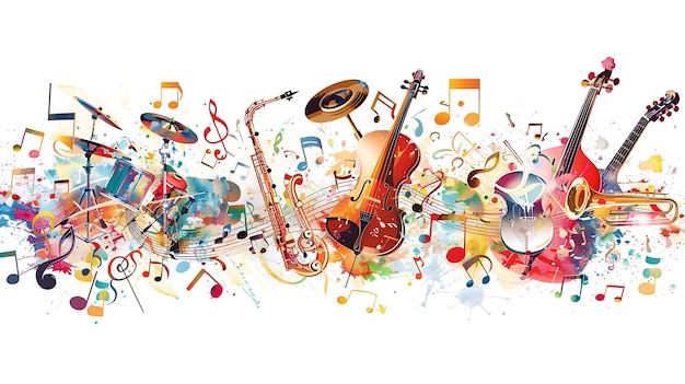 Colorful watercolor background with musical instruments Vector illustration