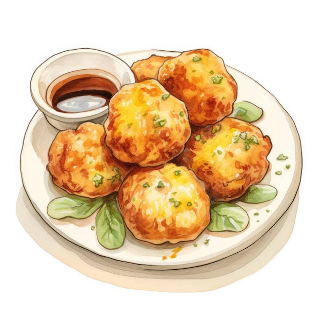 ボリニョ・デ・バカルハウ (Bolinho de Bacalhau) ブラジル料理の手描きのスケッチ