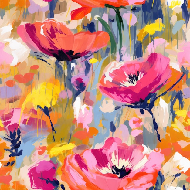 Colorful Watercolor Brushstroke Painting Monet Style Seamless Pattern Background