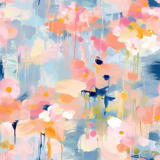 Colorful Watercolor Brushstroke Painting Monet Style Seamless Pattern Background