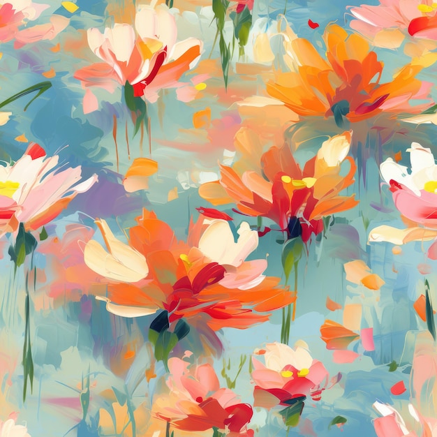 Colorful Watercolor Brushstroke Painting Monet Style Seamless Pattern Background