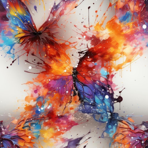 Colorful watercolor butterflies with explosive abstracts tiled