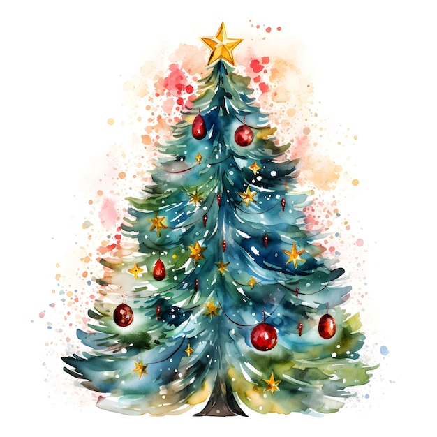 Красочная акварельная рождественская елка изолирована на белом