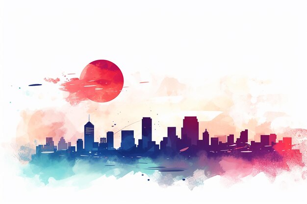 colorful watercolor cityscape landscape vector illustration on white background
