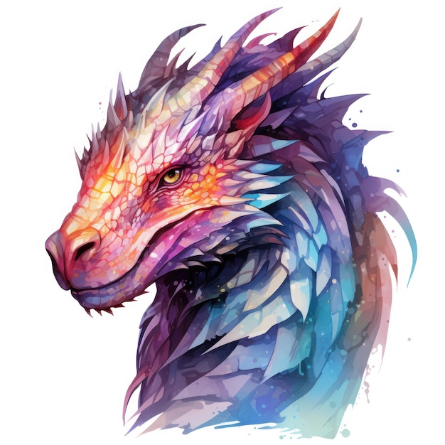 Colorful Watercolor Clipart of Elemental Dragons AI Generated