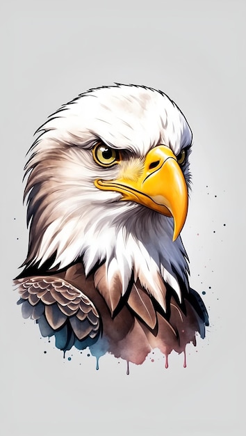 白い背景のカラフルな水彩画の可愛い Bald Eagle のロゴイラスト