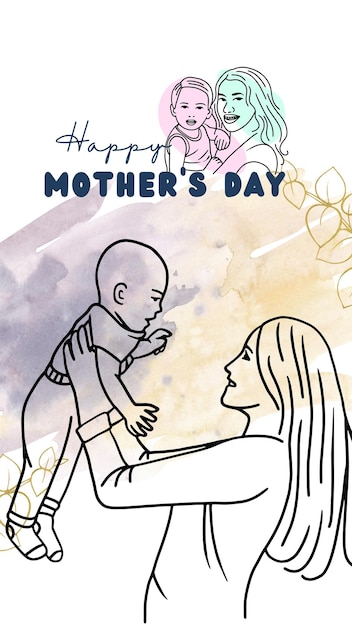 Foto illustrazione di moda ad acquerello colorato madre e figli felice motheraposs day la tua storia 1