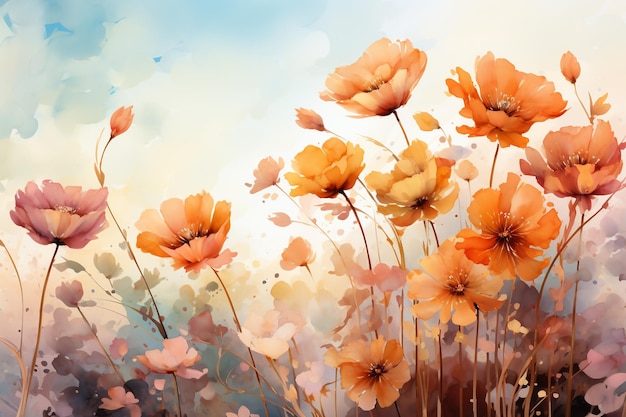 colorful watercolor flowers on the background