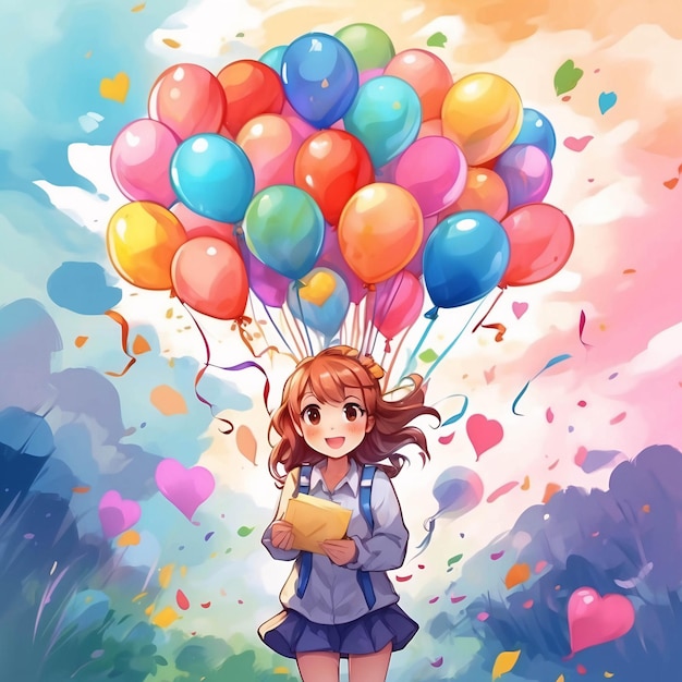Красочная акварельная иллюстрация воздушных шаров и подарков на празднование дня рождения