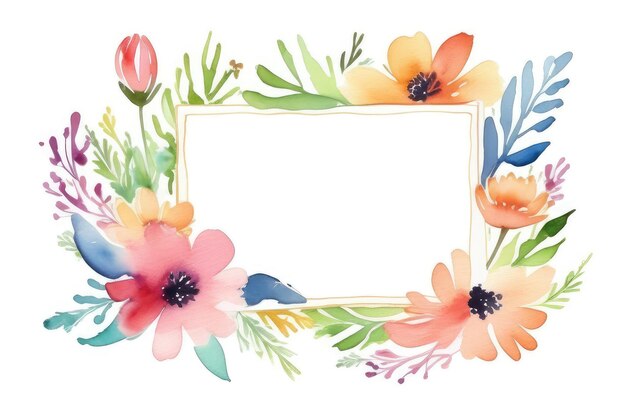 colorful watercolor illustration of field flowers floral frame with copyspace on white background