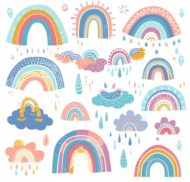 Photo colorful watercolor illustration set of a boho rainbow in pastels