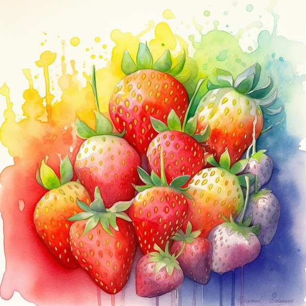 Colorful watercolor illustration of strawberries