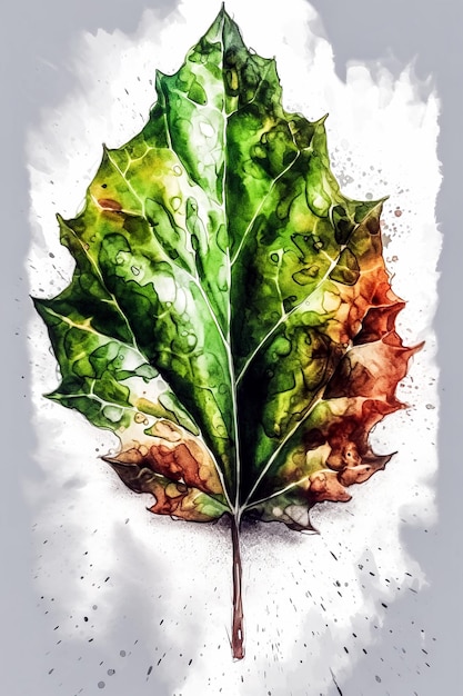 Photo colorful watercolor leaf illustration