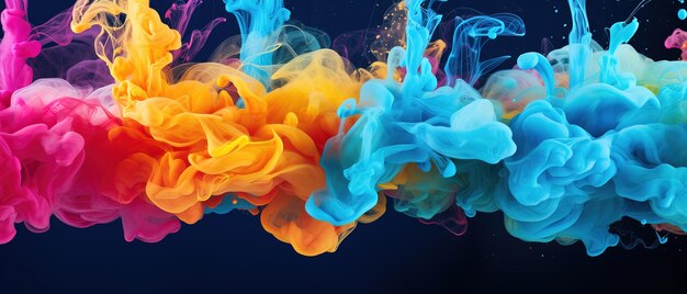 Colorful watercolor mixed liquid splashing in water banner background