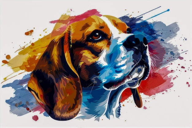 Colorful watercolor painting of a Beagle dog on white background vibrant brush strokes artistic