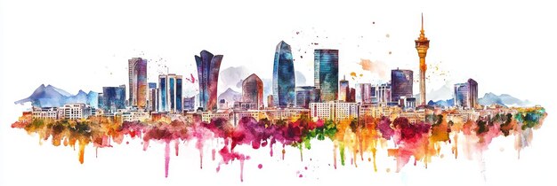 A colorful watercolor painting depicting the modern