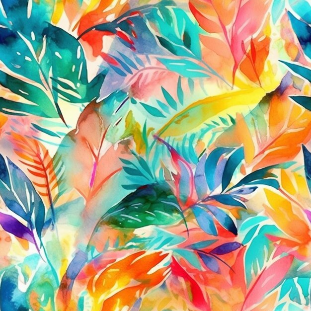 A colorful watercolor painting of feathers.