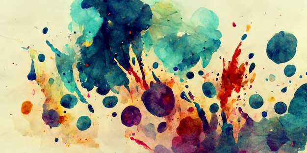 A colorful watercolor painting with a blue background