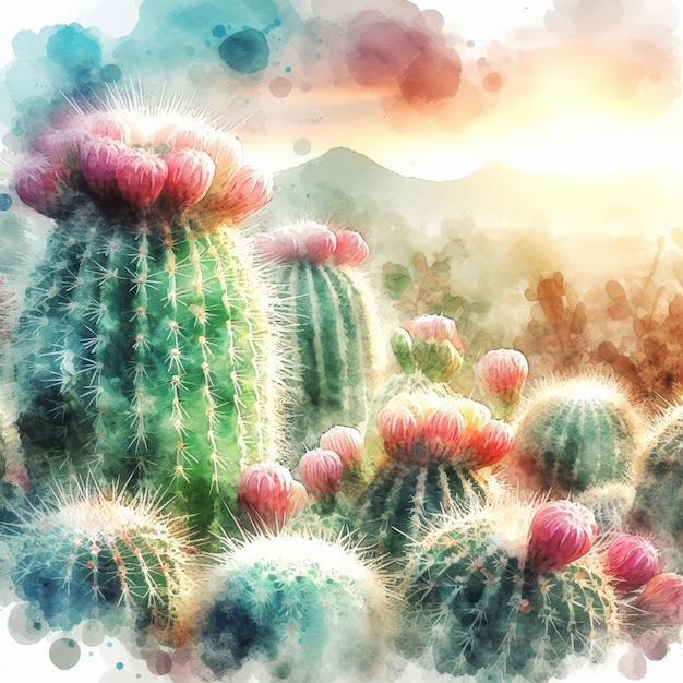 Photo a colorful watercolor picture of cactus