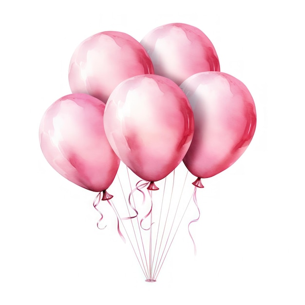 Photo colorful watercolor pink balloons clipart on white background ai generated