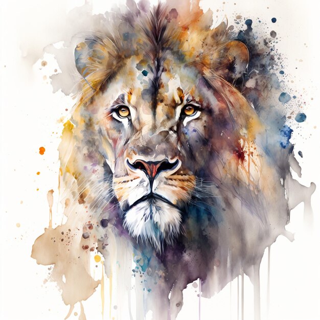 Photo a colorful watercolor portrait of a lion generative ai