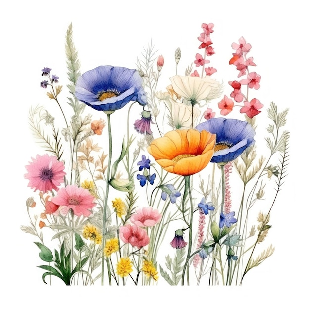 Красочный акварельный весенний букет цветов