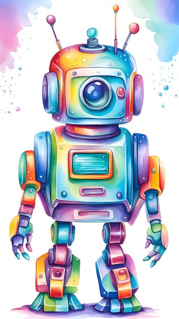 Colorful watercolor toy robot