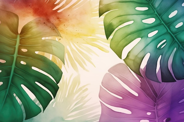 Photo colorful watercolor tropical leaves